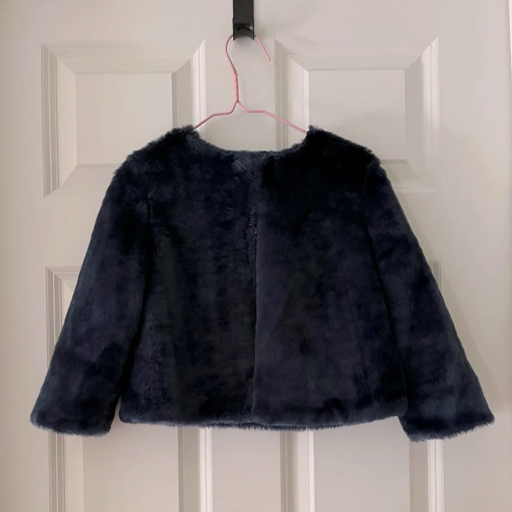 Girl’s Cherokee Navy Faux fur jacket w/hook closure lined Holiday Formal coat 4T